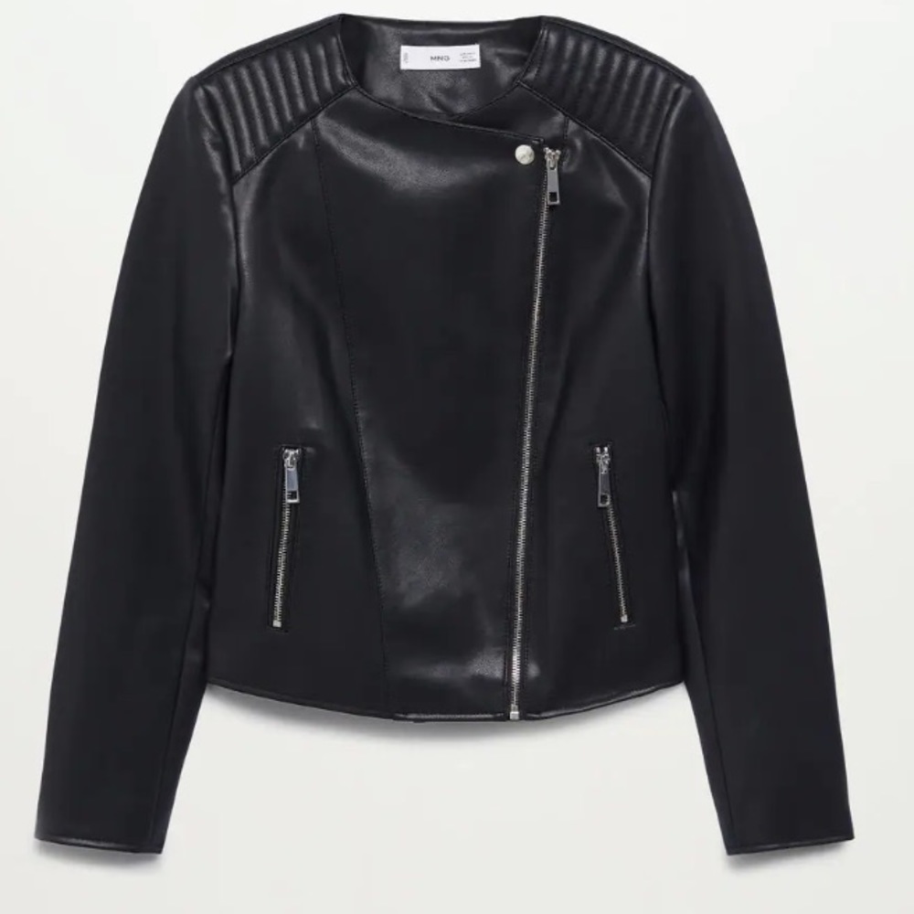 MANGO faux leather biker motorcycle jacket blogger fave zara competitor brand